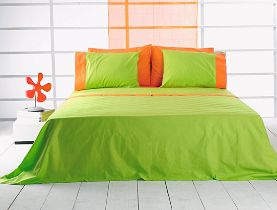 bright orange bright green bed sheets